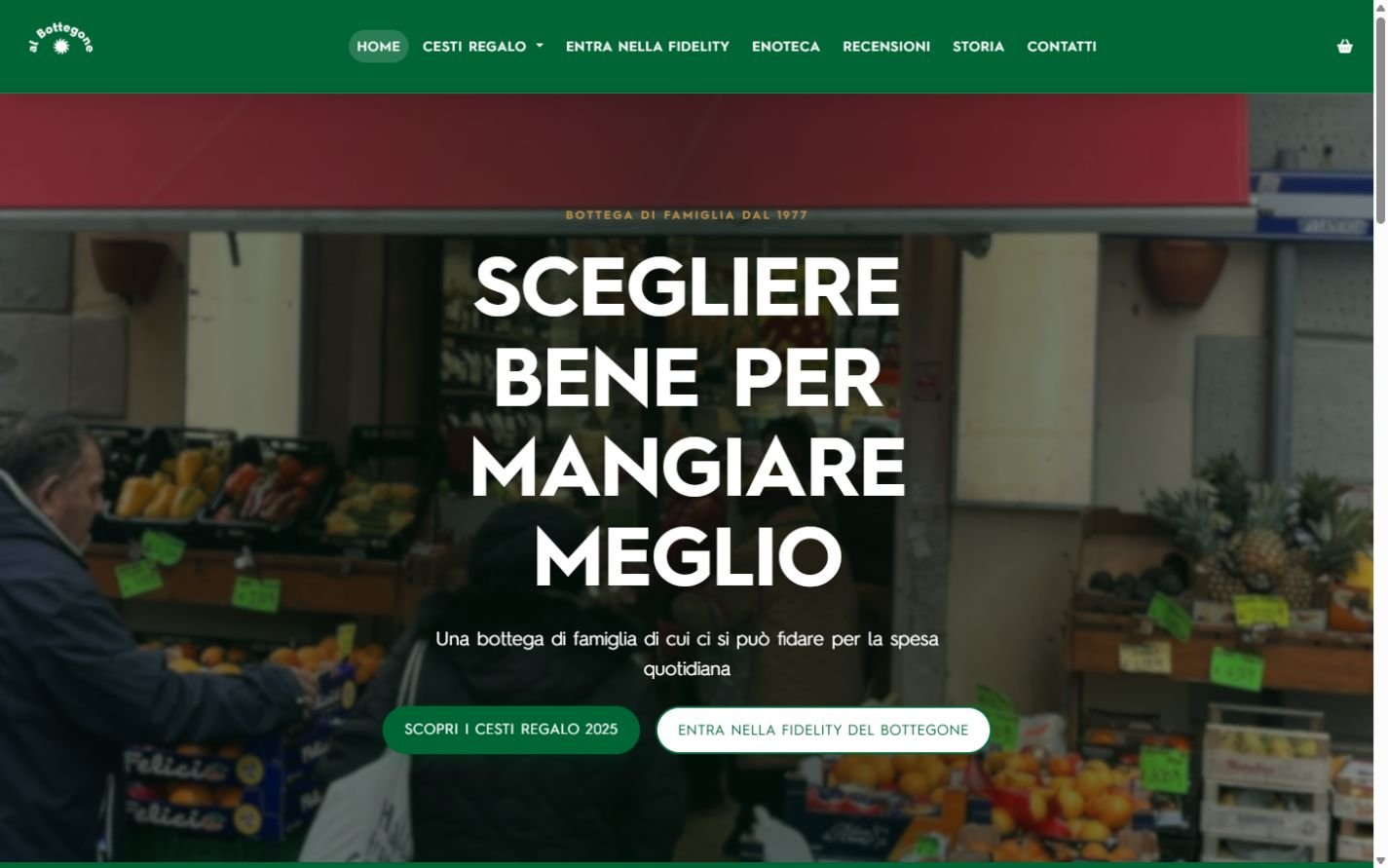Homepage Bottegone con la bottega e la presentazione dei prodotti