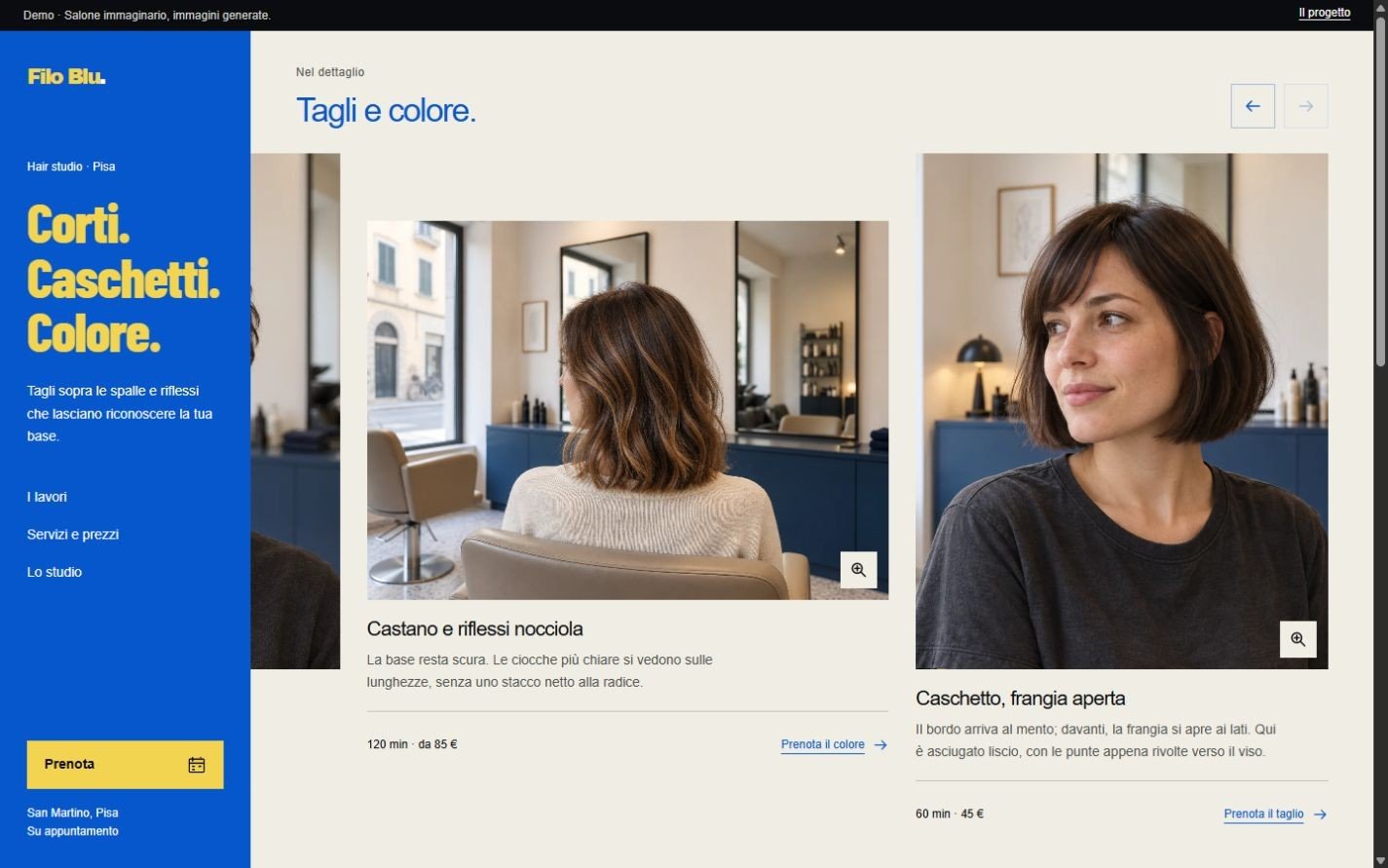 Homepage Filo Blu V6: tagli e colore, immagini generate